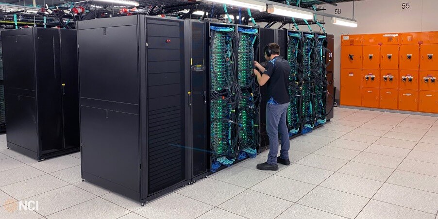 Technician working on servers