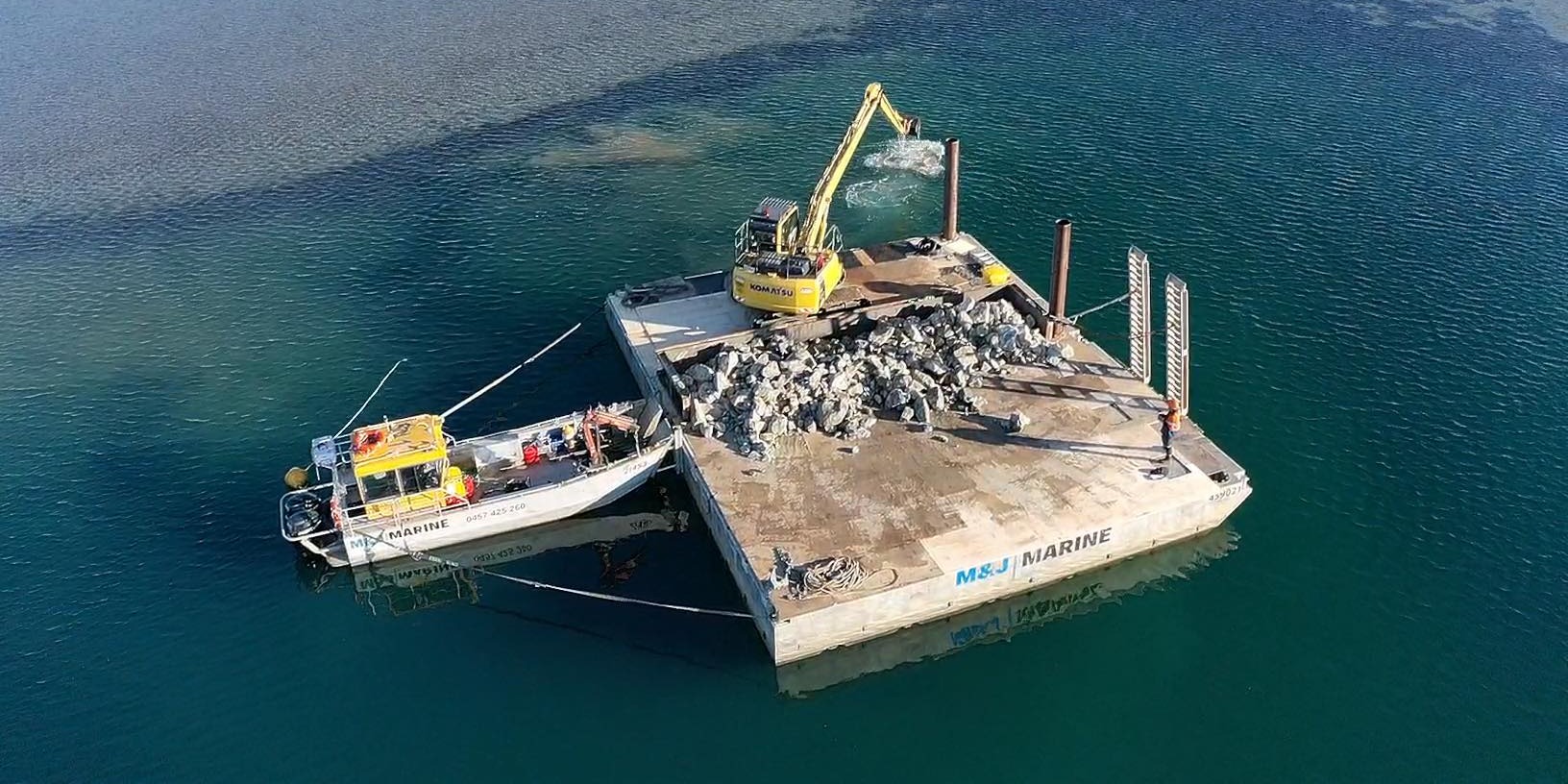 Aerial photo of subtidal reef deployment in Wagonga Inlet Deep Hole