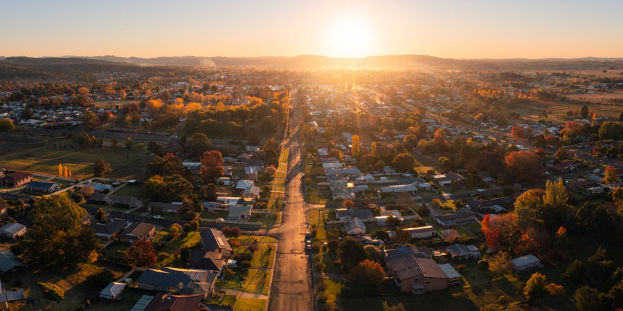 Aerial overlooking the town of Glen Innes in the New England region on NSW