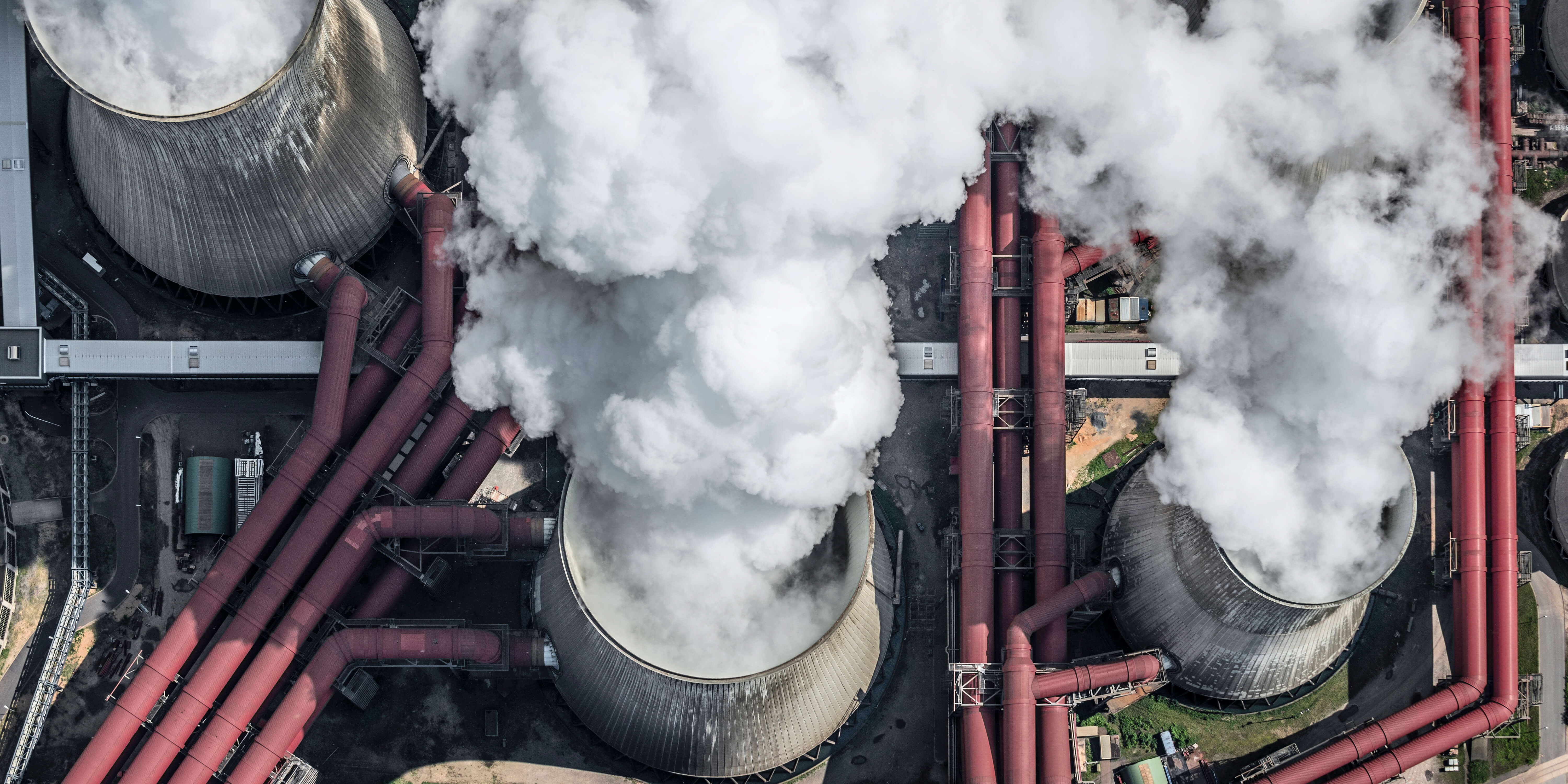 Aerial view of steam towers